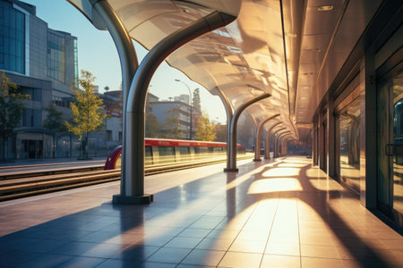 Modern train station with minimalist design elementsの素材