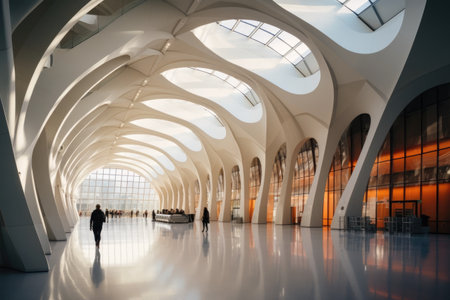 Modern train station with minimalist design elementsの素材