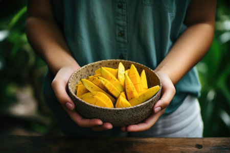 Photo of a bowl of fresh mangoの素材