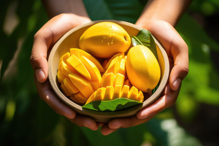 Photo of a bowl of fresh mangoの素材