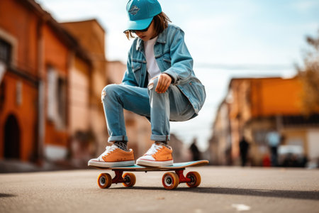 Photo a young person playing skateboardの素材