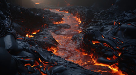 VIew of volcanic lava eruptionの素材