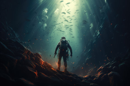 photo of a diver under the seaの素材