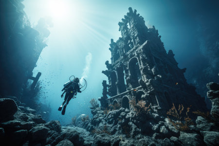 photo of a diver under the seaの素材