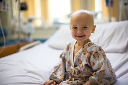 Photo of a smiling patient with bald hairの素材
