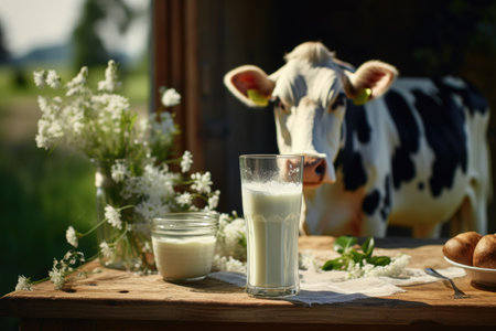 Photo of a glass of a cow's milkの素材
