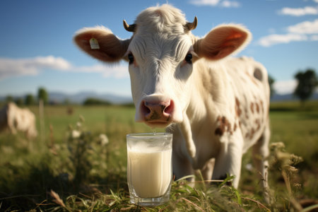 Photo of a glass of a cow's milkの素材