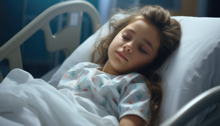 A photo of a patient lying in the hospitalの素材