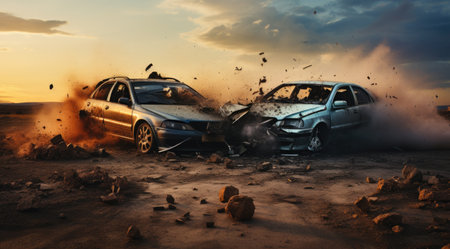 Car crash in the desert. 3d render. High quality photoの素材
