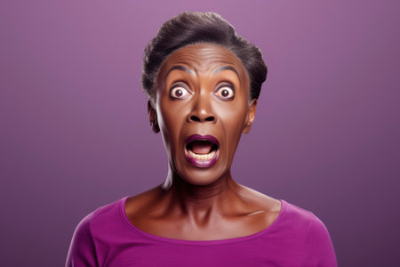 Potrait shocked face of african senior womanの素材