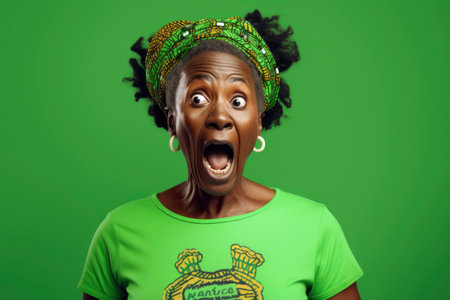 Potrait shocked face of african senior womanの素材