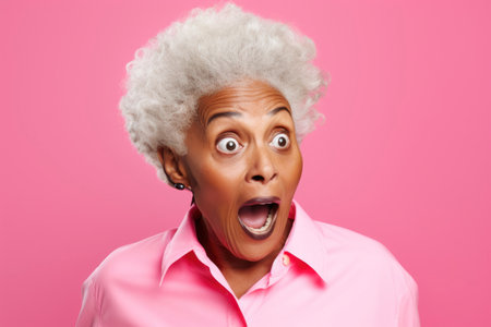 Potrait shocked face of african senior womanの素材