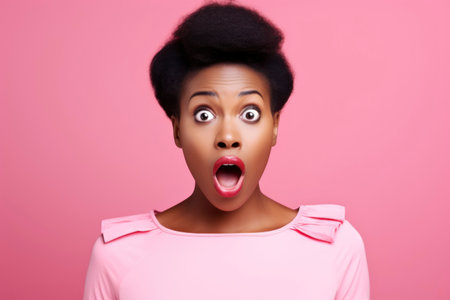Potrait shocked face of an african womanの素材