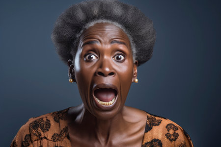 Potrait shocked face of an african womanの素材