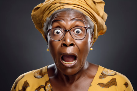 Potrait shocked face of an african womanの素材