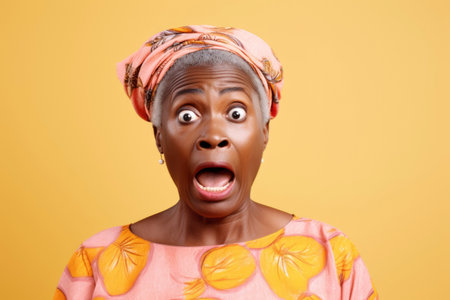 Potrait shocked face of african senior womanの素材