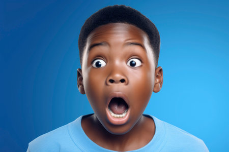 Potrait shocked face of african childの素材