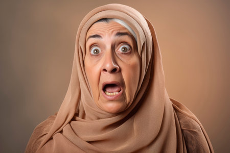 Shocked face of arab womanの素材