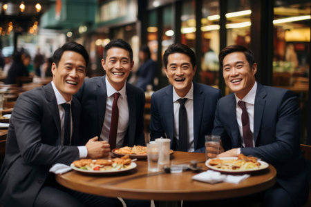 Photo of asian people having dinner togetherの素材