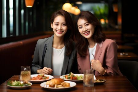 Photo of asian people having dinner togetherの素材