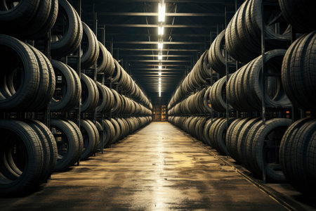 Tire storage rack in the car service centerの素材