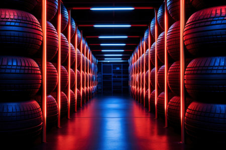 Tire storage rack in the car service centerの素材