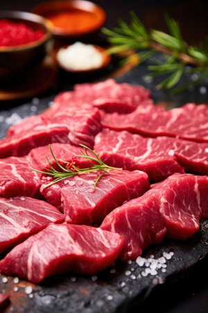 Photo of sliced fresh raw meatsの素材