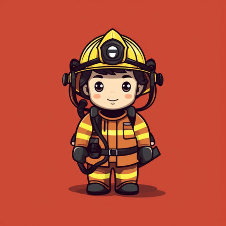 Cartoon illustration of a firemanの素材
