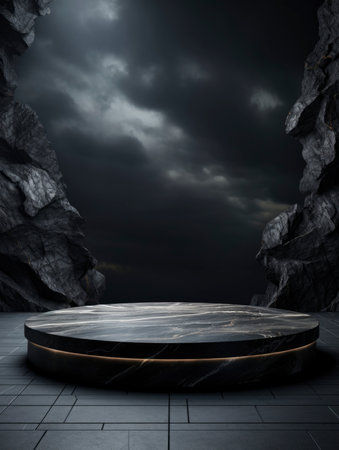 Round marble podium for product presentationの素材