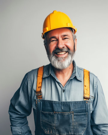 Photo a worker smiling with isolated backgroundの素材