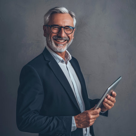Photo a businessman holding gadgetの素材