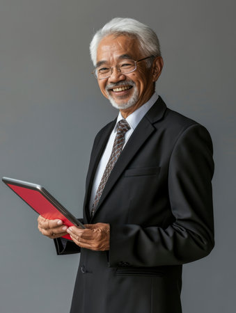 Photo a businessman holding gadgetの素材