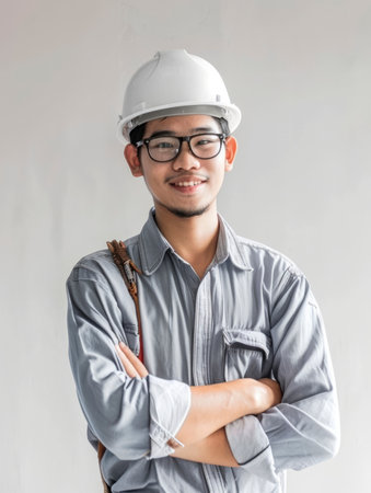 Photo a worker smiling with isolated backgroundの素材