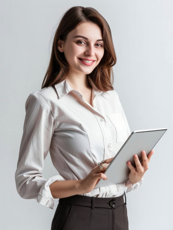 Photo a businesswoman holding gadgetの素材