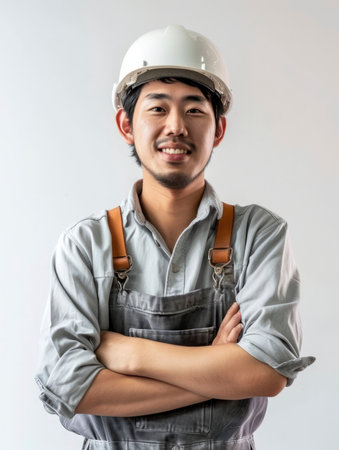 Photo a worker smiling with isolated backgroundの素材