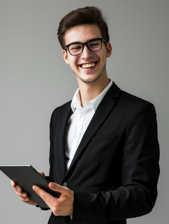 Photo a businessman holding gadgetの素材