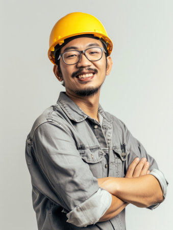 Photo a worker smiling with isolated backgroundの素材