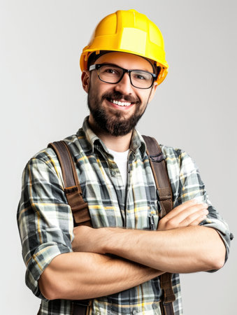 Photo a worker smiling with isolated backgroundの素材