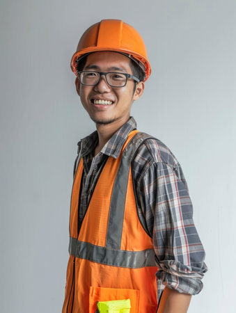 Photo a worker smiling with isolated backgroundの素材
