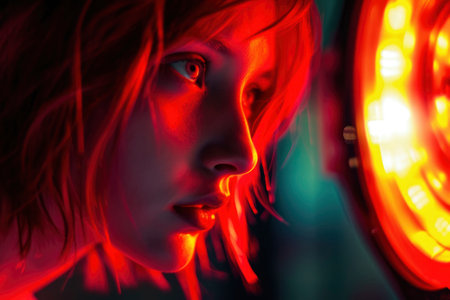 Close up photo a beautiful woman with blurry backgroundの素材