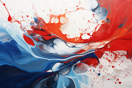 abstract background with red, blue and black paint splashes.の素材