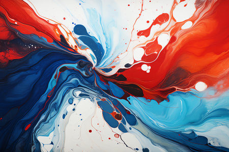 Abstract background of acrylic paint in red, blue and white colors.の素材