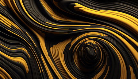 3d rendering of abstract wavy shape in black and yellow colorsの素材