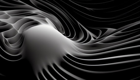 3d illustration of abstract wavy background with smooth lines in blackの素材