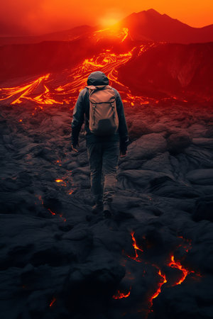 View of a man stand on the mountainの素材