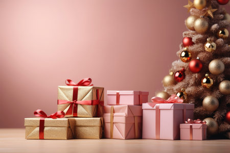 Photo of christmas decoration with gift box and text spaceの素材