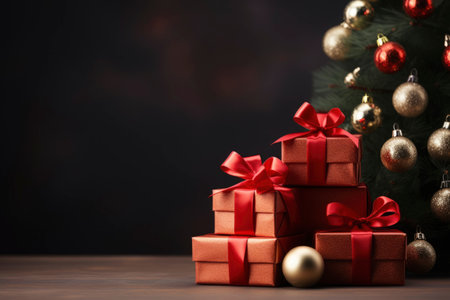 Photo of christmas decoration with gift box and text spaceの素材