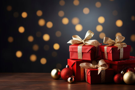 Photo of christmas decoration with gift box and text spaceの素材
