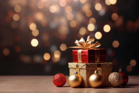Photo of christmas decoration with gift box and text spaceの素材