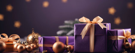 Photo of christmas decoration with gift box and text spaceの素材